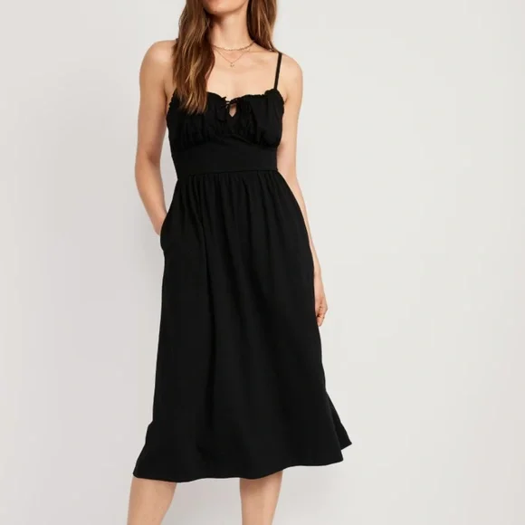 green emerald velvet dress Fit & Flare Linen-Blend Midi Dress